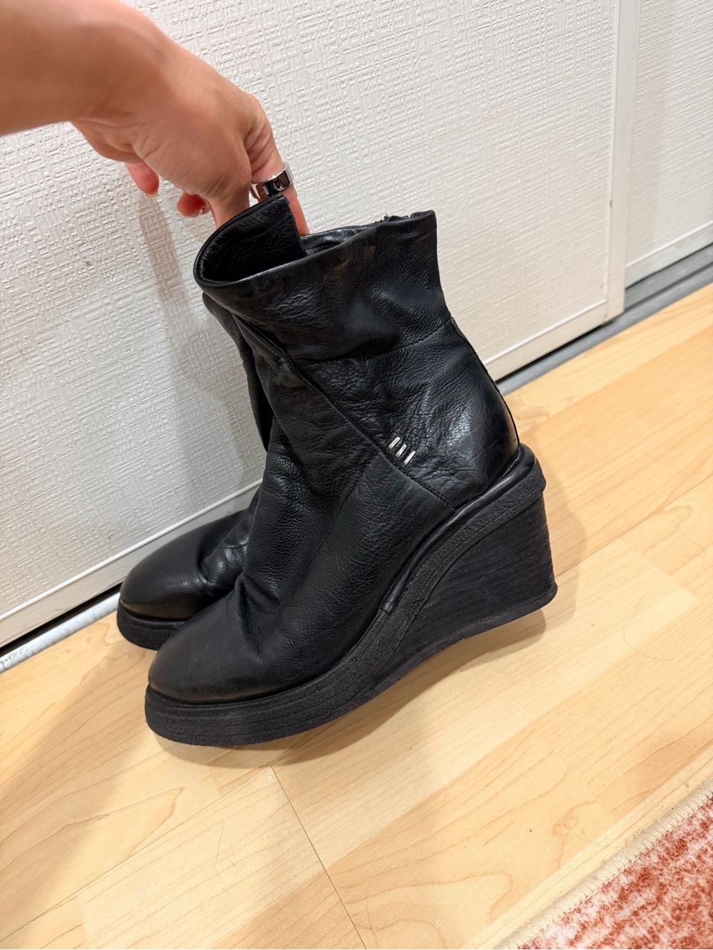 A.S.98 Black Tremont Leather Wedge Ankle Boots